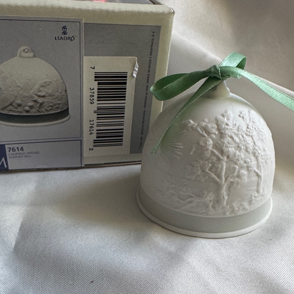 Lladro Porcelain Summer Bell with Green Ribbon